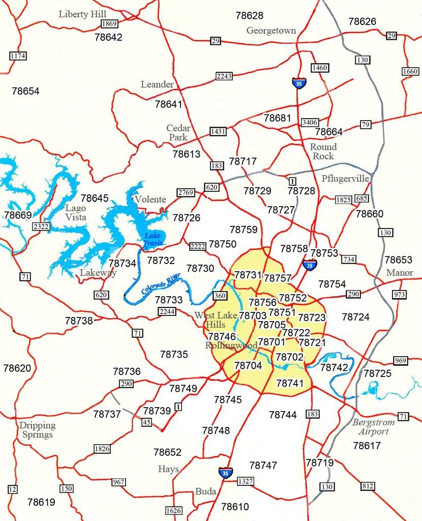ज़िप कोड के नक्शे Austin