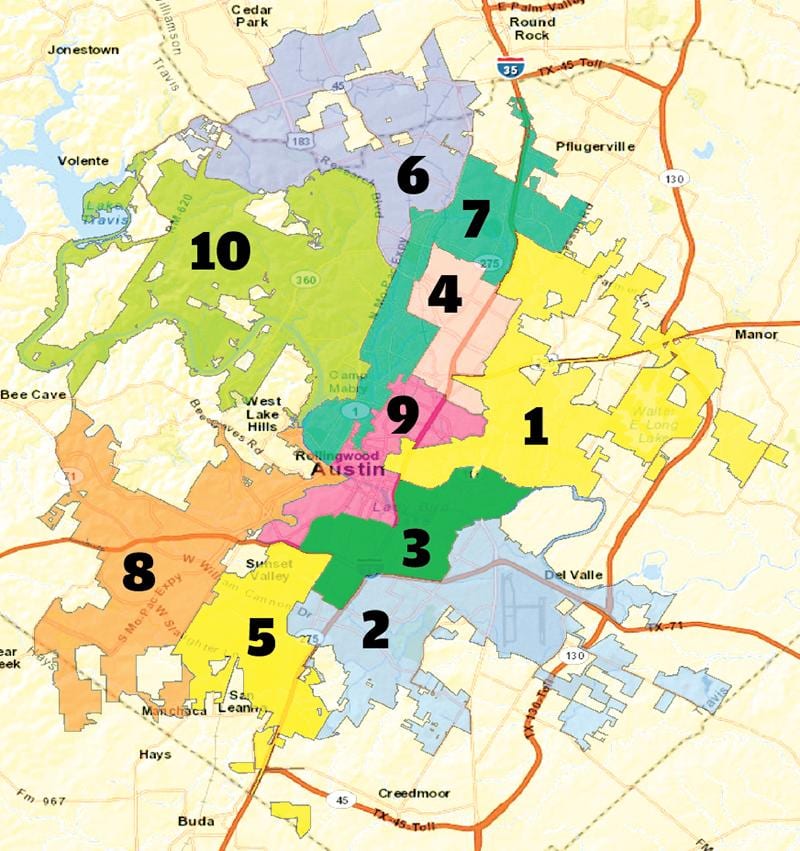 Austin टेक्सास जिले का नक्शा