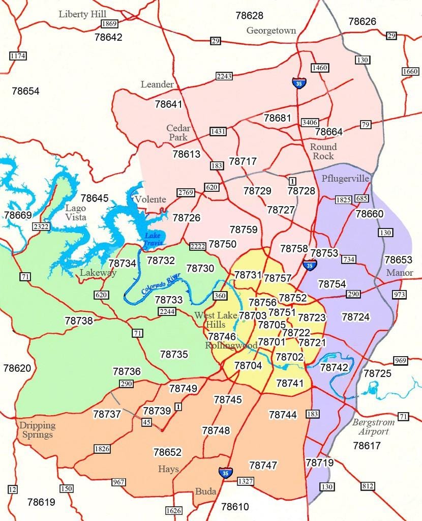 ऑस्टिन Tx क्षेत्र कोड का नक्शा