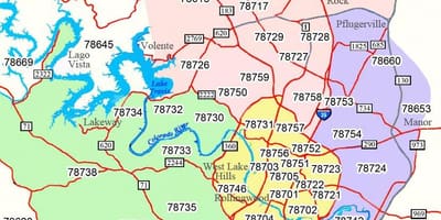 ऑस्टिन Tx क्षेत्र कोड का नक्शा